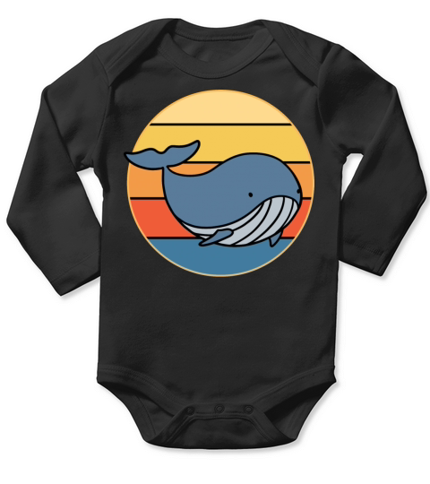 Cute Kawaii Whale Retro Sunset Vintage Ocean Long Sleeve Baby One-Piece