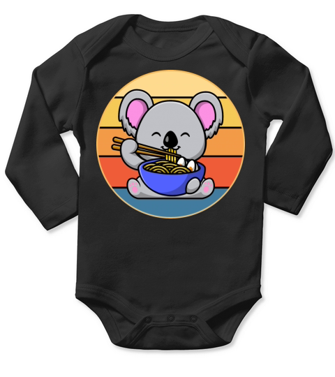 Cute Koala Eating Ramen Vintage Retro Sunset Long Sleeve Baby One-Piece
