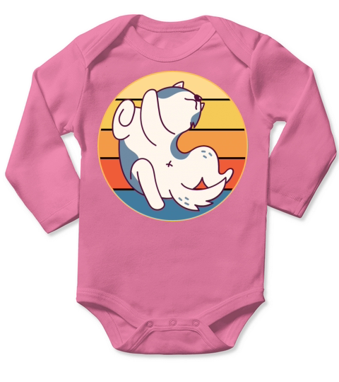 Funny Kawaii Cute Husky Dog Vintage Retro Sunset Long Sleeve Baby One-Piece