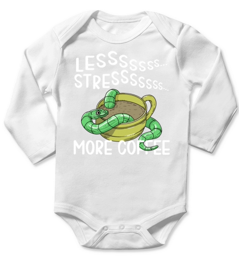 Less Stress More Coffee Long Sleeve Baby One-Piece