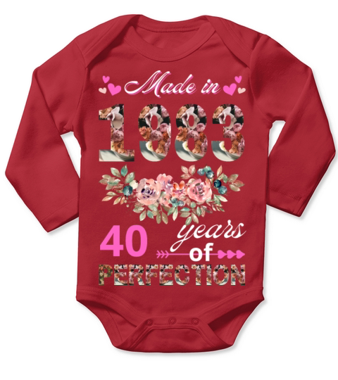 Made In 1983 Floral 40 Year Old 40th Birthday Long Sleeve Baby One-Piece