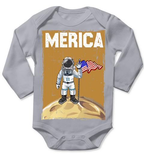 Merica 4th Of July American Flag Patriotic Space Long Sleeve Baby One-Piece