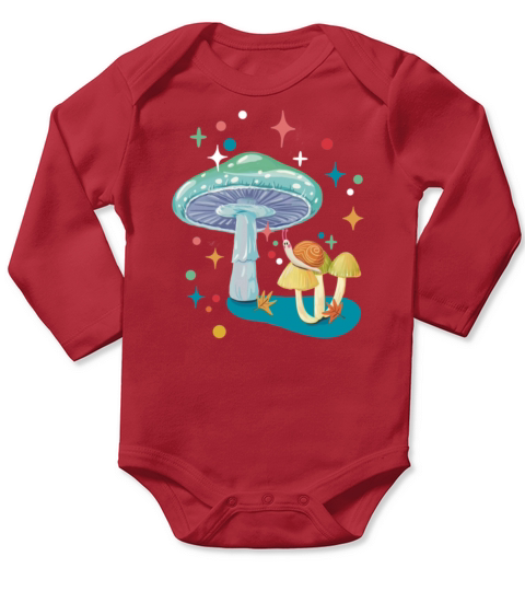 Vintage cozy green mushroom and snail Long Sleeve Baby One-Piece