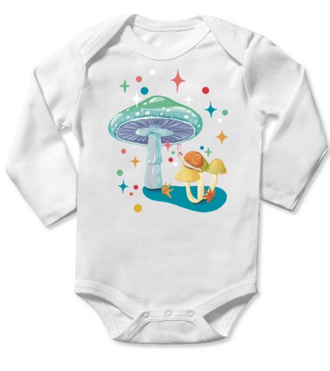 Vintage cozy green mushroom and snail Long Sleeve Baby One-Piece