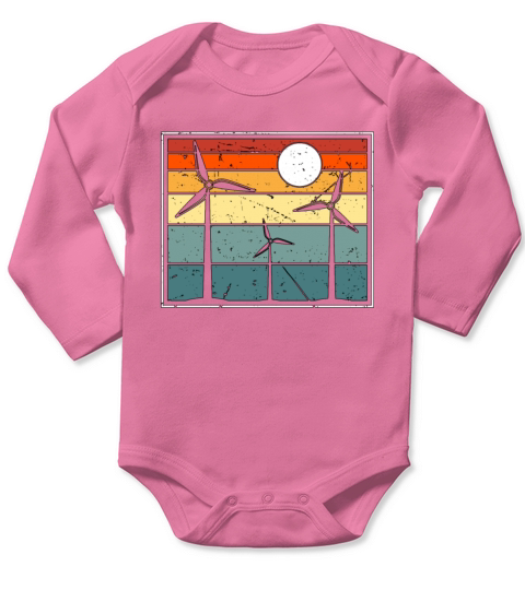 Wind Turbine Tech Windmill Retro Renewable Energy Long Sleeve Baby One-Piece