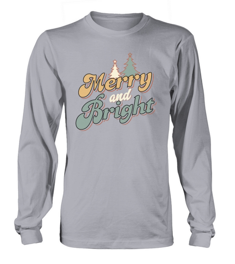 Merry and Bright Retro Christmas Shirts for Women Long sleeved Unisex