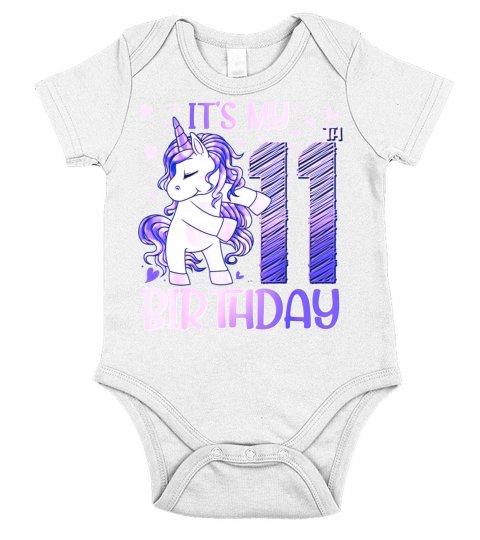 11 Years Old Unicorn Flossing 11th Birthday Short Sleeve Baby One-Piece