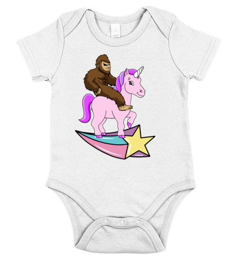 Bigfoot Riding A Unicorn Short Sleeve Baby One-Piece