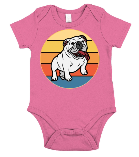 Bulldog Dog Breed Vintage Retro Sunset Short Sleeve Baby One-Piece