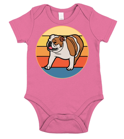 Bulldog Dog Breed Vintage Retro Sunset Short Sleeve Baby One-Piece