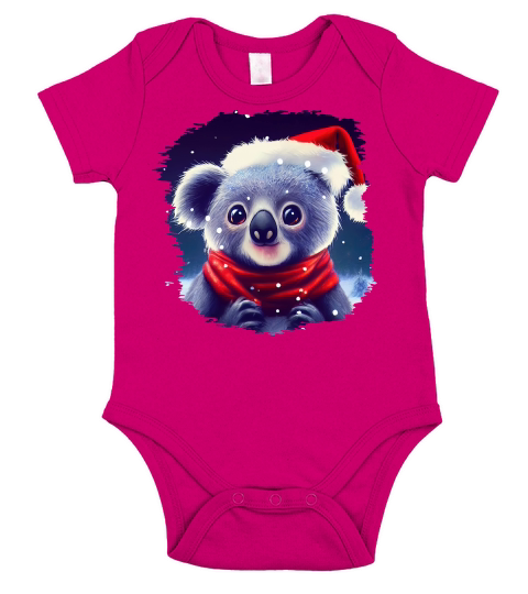 Christmas Cute Koala with Santa Hat Short Sleeve Baby One-Piece