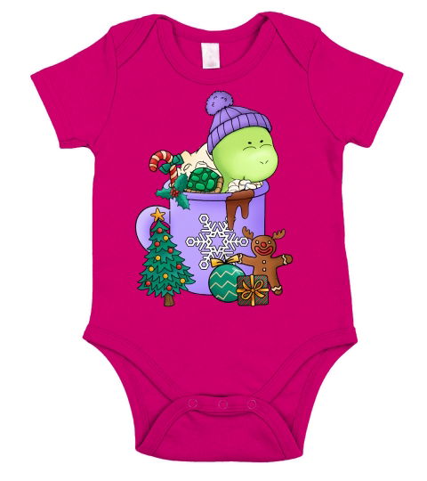 Christmas Hot Drinks Cute Turtle Short Sleeve Baby One-Piece