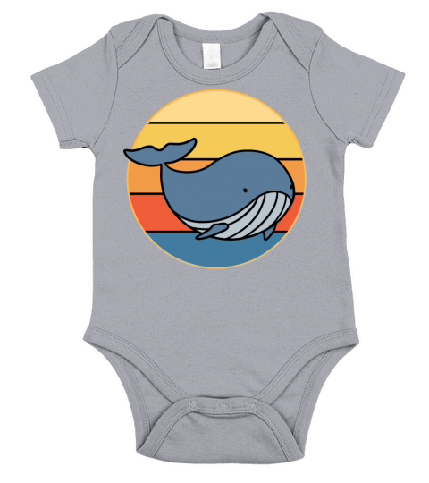 Cute Kawaii Whale Retro Sunset Vintage Ocean Short Sleeve Baby One-Piece