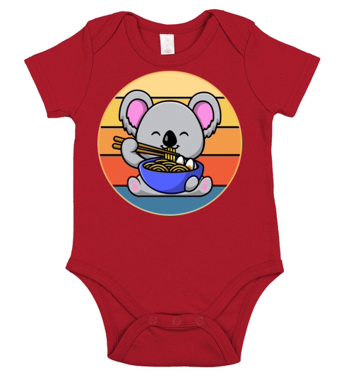 Cute Koala Eating Ramen Vintage Retro Sunset Short Sleeve Baby One-Piece