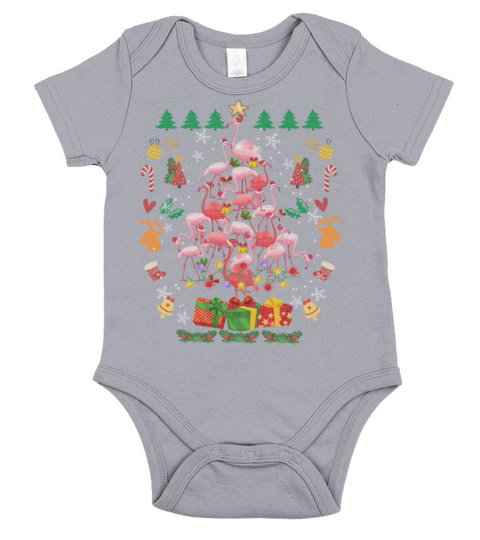 Flamingo Christmas Tree Decor Funny Xmas Short Sleeve Baby One-Piece