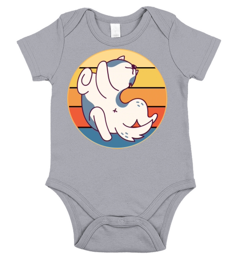 Funny Kawaii Cute Husky Dog Vintage Retro Sunset Short Sleeve Baby One-Piece
