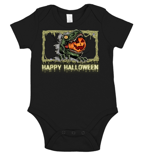 happy halloween mummy dinosaur trick raw treat Short Sleeve Baby One-Piece