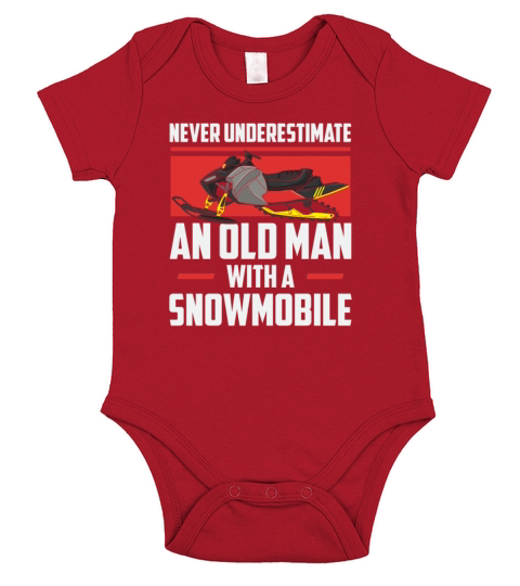 Old Man With A Snowmobile Sled Riding Snow Sports Short Sleeve Baby One-Piece