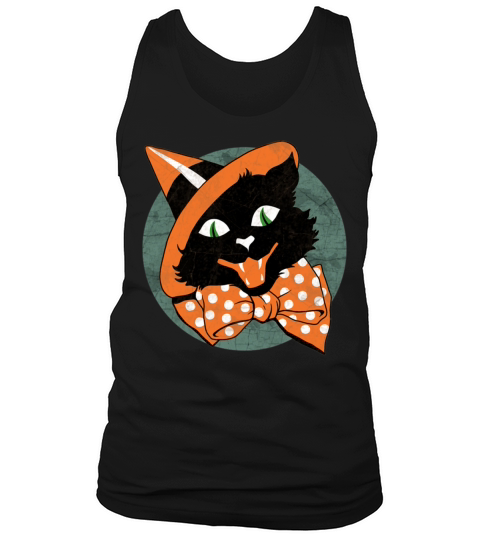 Vintage Halloween Spooky Black Cat T Shirt Tank Top Unisex