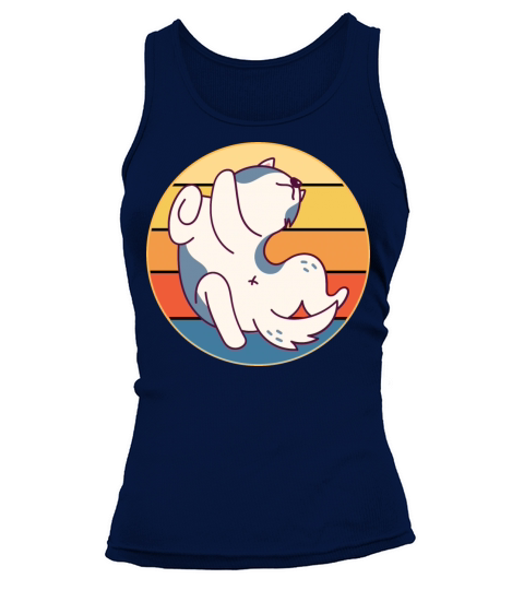 Funny Kawaii Cute Husky Dog Vintage Retro Sunset Tank top Woman