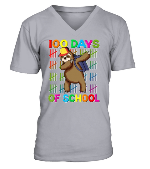 100th Day Of School Sloth Dabbing Sloth Lover Kids V-Neck T-shirt