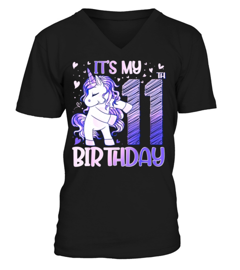 11 Years Old Unicorn Flossing 11th Birthday V-Neck T-shirt