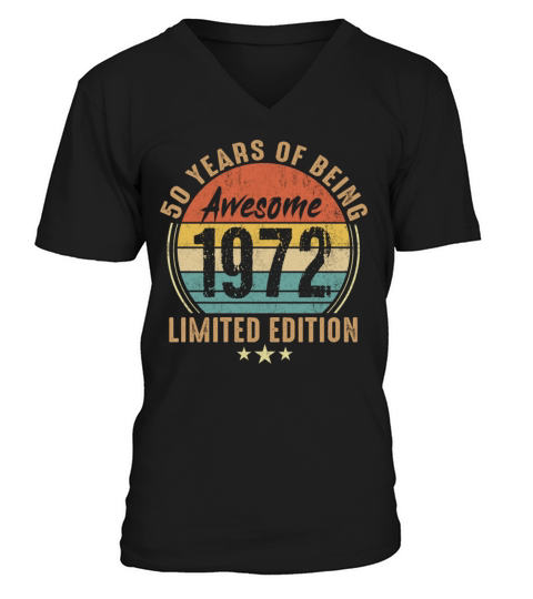 50th Birthday Retro Limited Edition 1972 Vintage V-Neck T-shirt