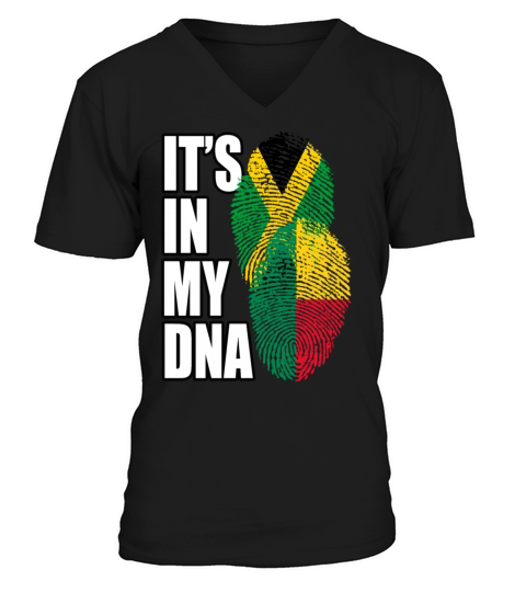 Beninese And Jamaican Mix Heritage DNA Flag V-Neck T-shirt
