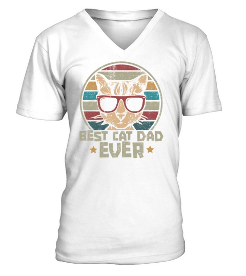 Best Cat Dad Ever 80s style funny cat daddy grunge V-Neck T-shirt