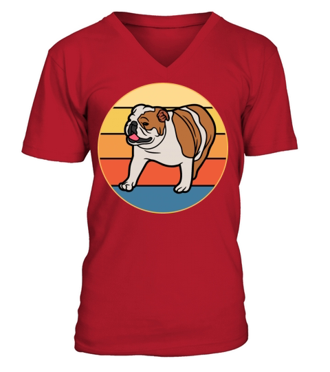 Bulldog Dog Breed Vintage Retro Sunset V-Neck T-shirt