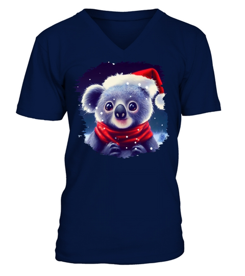 Christmas Cute Koala with Santa Hat V-Neck T-shirt