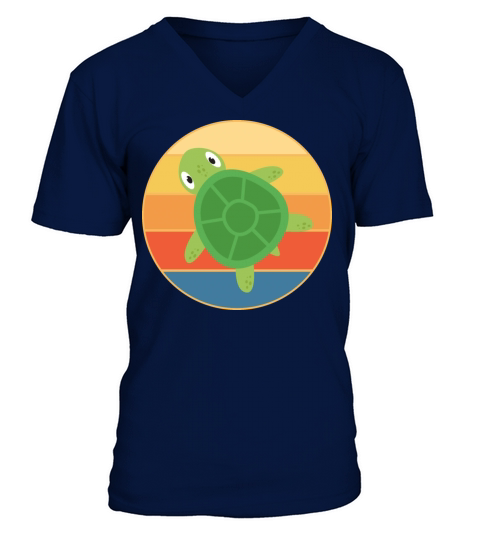 Cute Turtle Vintage Retro Sunset Marine Animal V-Neck T-shirt
