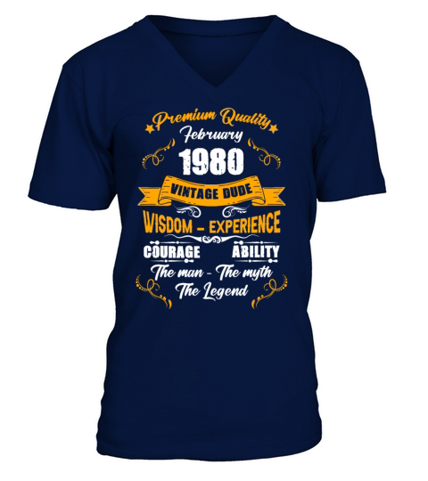 February 1980 Vintage Birthday Present V-Neck T-shirt