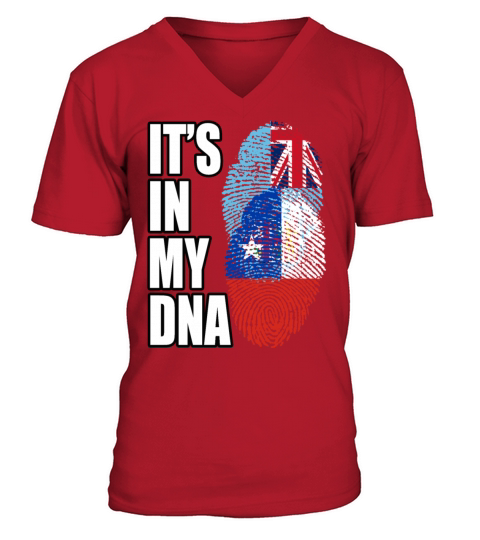 Fijian And Chilean Mix Heritage DNA Flag V-Neck T-shirt