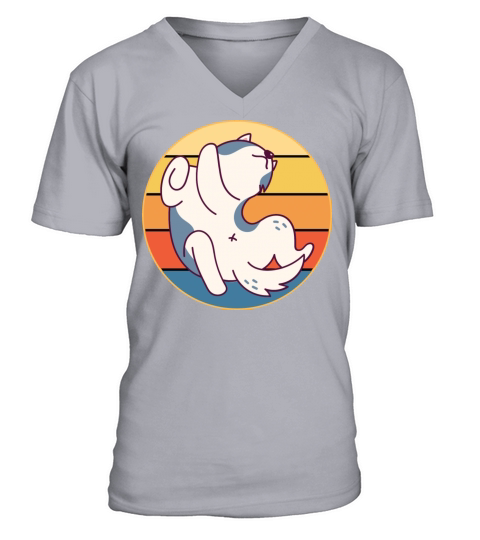 Funny Kawaii Cute Husky Dog Vintage Retro Sunset V-Neck T-shirt