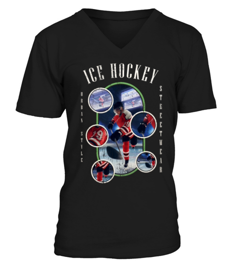 Ice Hockey Player Team Puck Skates Vintage Retro V-Neck T-shirt