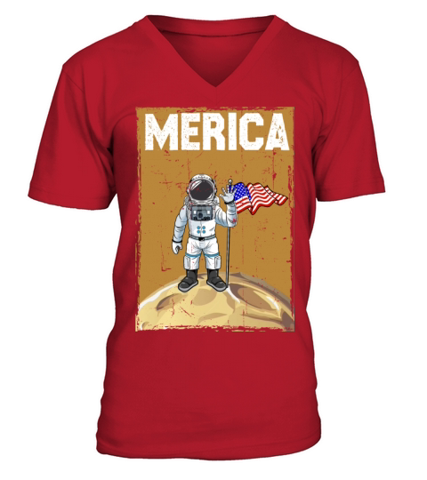 Merica 4th Of July American Flag Patriotic Space V-Neck T-shirt