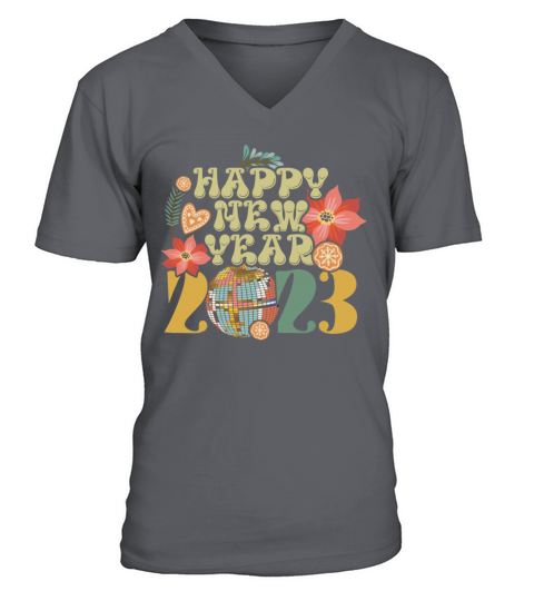 New Year 2023 Hello 2023 Groovy New Year Vintage V-Neck T-shirt