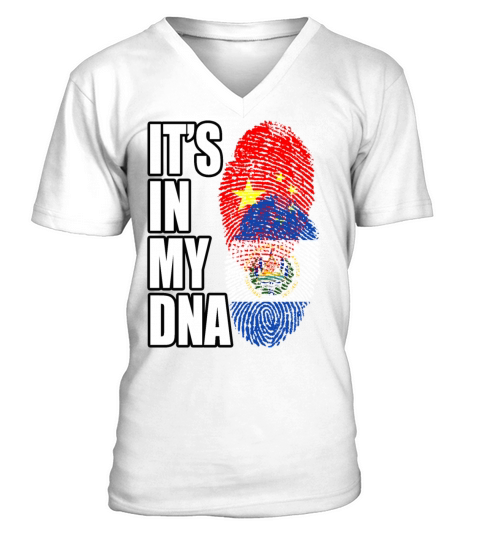 Salvadoran And Chinese Mix Heritage DNA Flag V-Neck T-shirt