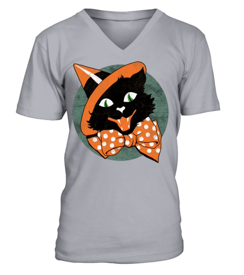 Vintage Halloween Spooky Black Cat T Shirt V-Neck T-shirt