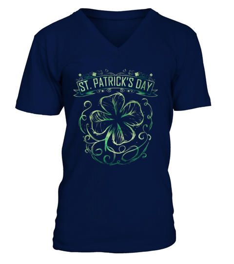 Vintage Label Four Leaf Clover Shamrock On St V-Neck T-shirt