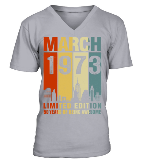 Vintage March 1973 50 Years Of Being Awesome V-Neck T-shirt