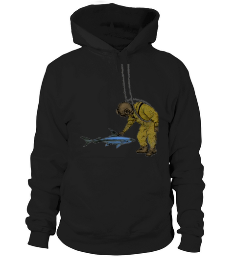 Vintage Diver with Diving Helmet and a Shark Urm Hoodie Unisex