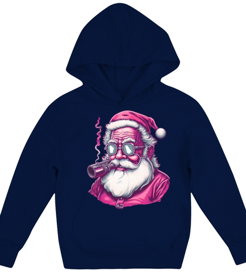 Merry Christmas Retro Vintage Pink Santa Claus Kids Hoodie