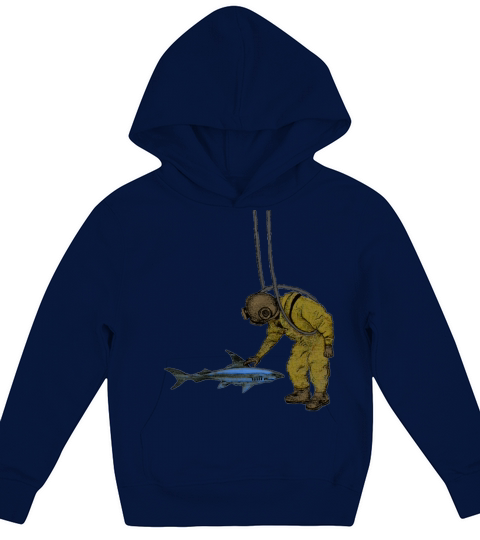 Vintage Diver with Diving Helmet and a Shark Urm Kids Hoodie