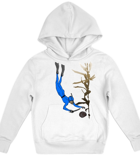 Vintage Freediving Abalone Diver with Kelp Kids Hoodie