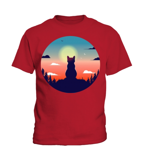 A cat looks at the sunset Kids T-Shirt
