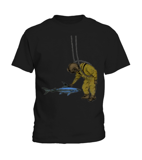 Vintage Diver with Diving Helmet and a Shark Urm Kids T-Shirt