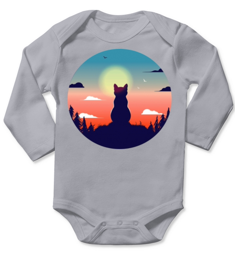 A cat looks at the sunset Long Sleeve Baby One-Piece