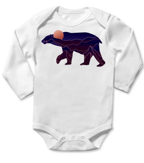 Bear With Abstract Mountain Long Sleeve Baby One-Piece
